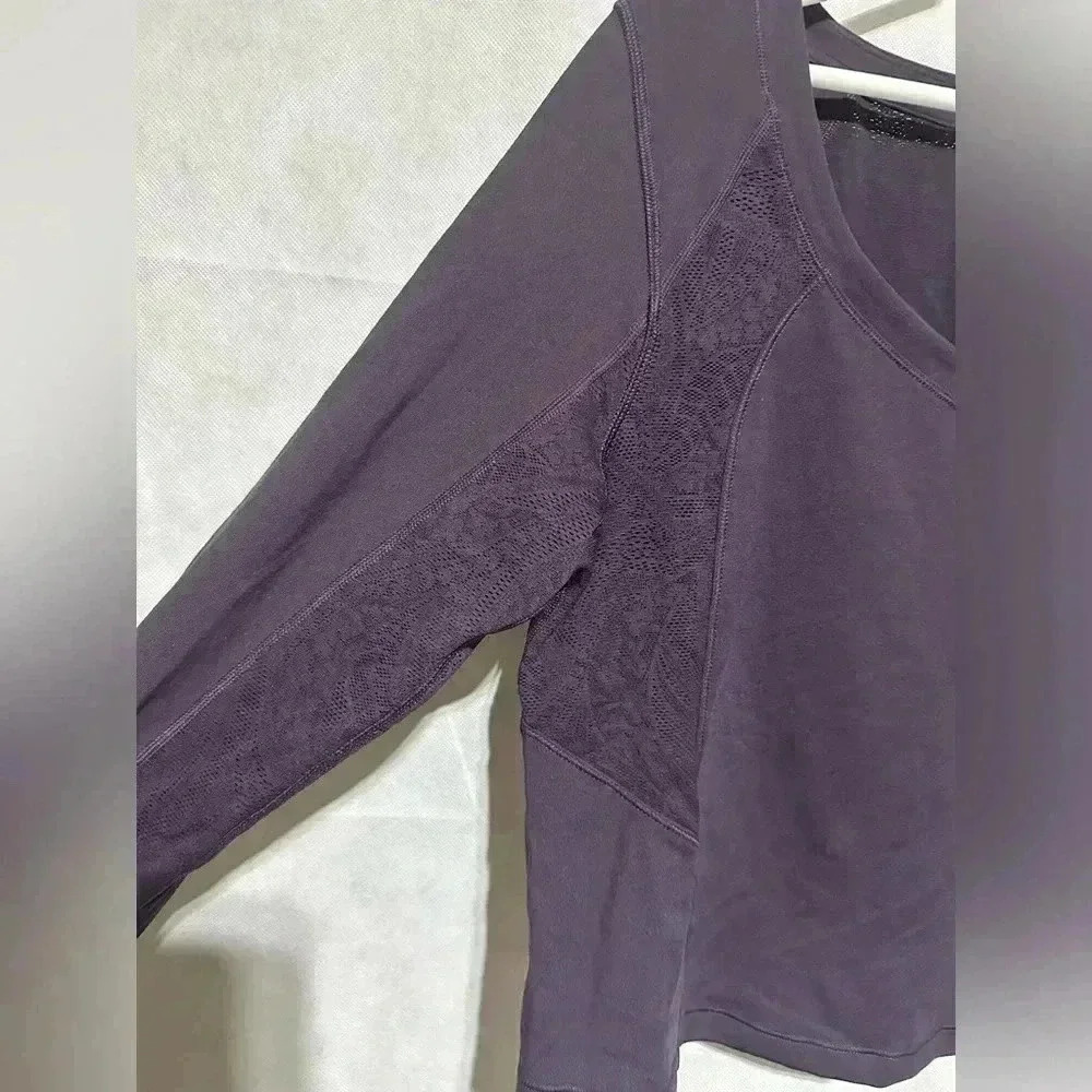 Athleta Shanti Lace Purple Crop Long Sleeve Breathe Wicking Shirt Top Sz 1X NWOT - Picture 4 of 6